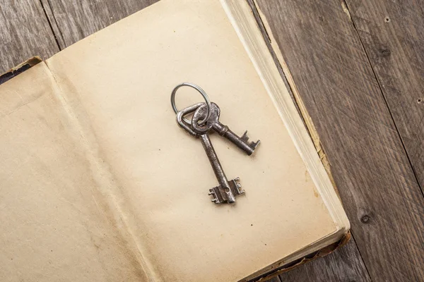 Deux Vieilles Clés Rouillées Sur Livre Antique — Photo