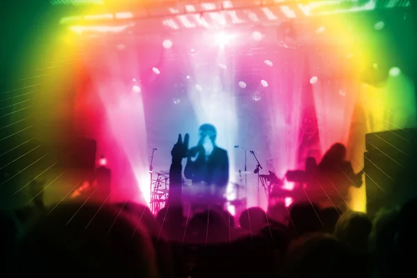 Silhouettes People Musicians Big Concert Stage — Stock Photo, Image