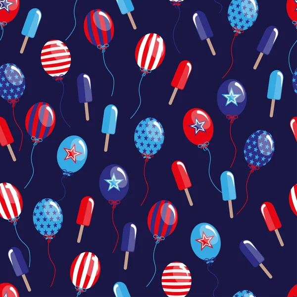 Fondo Del Julio Con Globos Helado Sobre Fondo Azul Marino —  Fotos de Stock