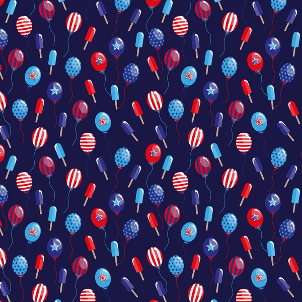 Juli Achtergrond Met Ballonnen Consumptie Ijs Marineblauwe Achtergrond — Stockfoto