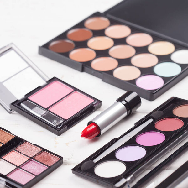 decorative cosmetics set on white background