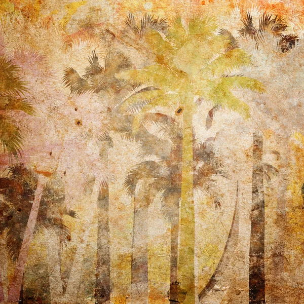 Tropischer Palm Grunge Hintergrund Mit Kratzern Und Flecken — Stockfoto
