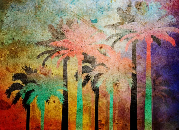 Fondo Grunge Palmera Tropical Con Arañazos Manchas — Foto de Stock