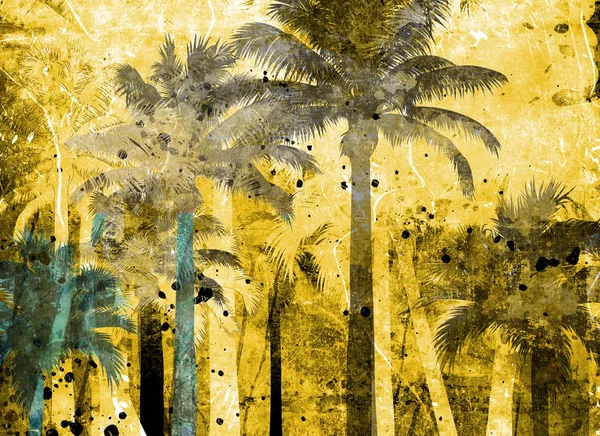 Palmy Tropikalny Tło Grunge Zadrapania Plamy — Zdjęcie stockowe