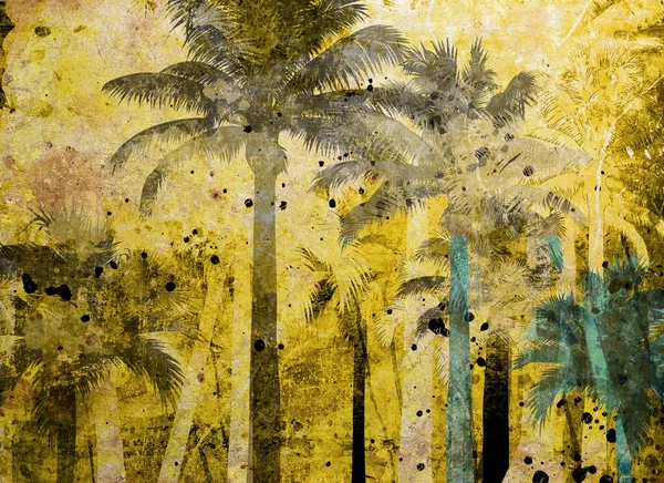 Palma Tropicale Grunge Sfondo Con Graffi Macchie — Foto Stock