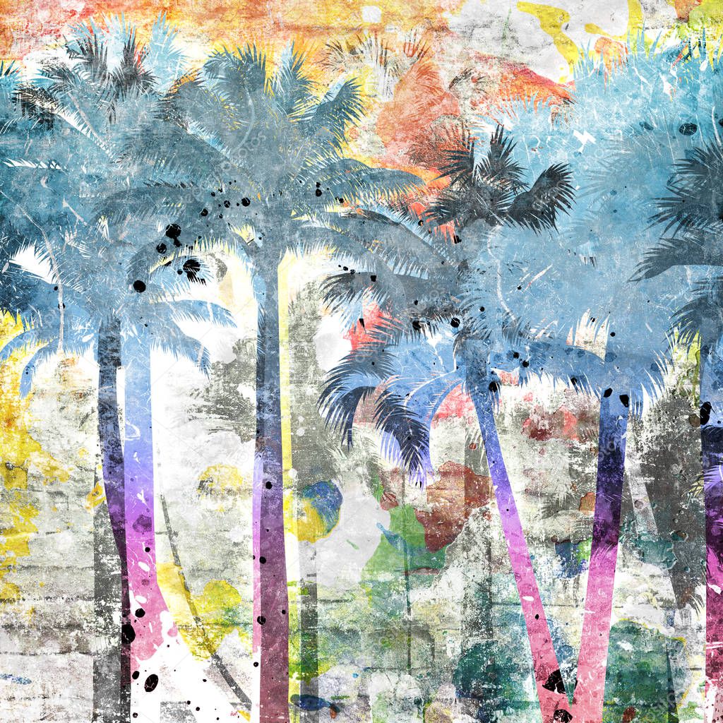 tropical palm grunge background with scratches and stains