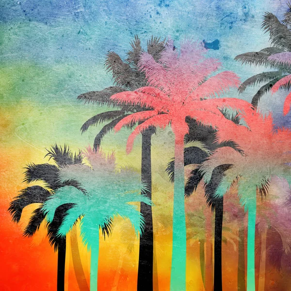 Palma Tropicale Grunge Sfondo Con Graffi Macchie — Foto Stock