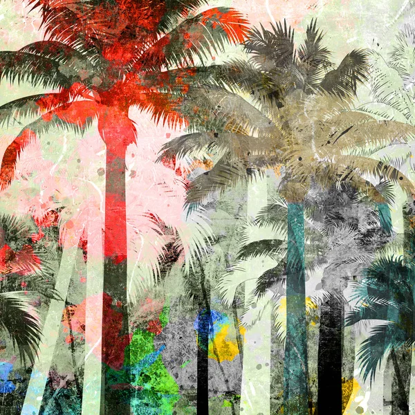 Tropical Palma Grunge Fundo Com Arranhões Manchas — Fotografia de Stock