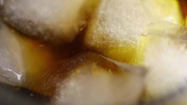 Closeup View Glass Coca Cola Ice Cubes — Stock Video