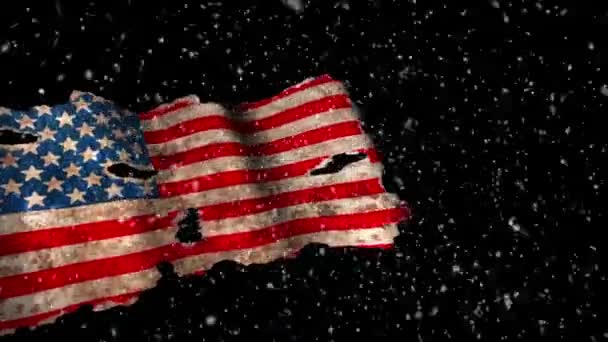 Grunge Amerikanische Flagge Weht Auf Dunklem Hintergrund — Stockvideo