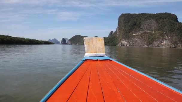 Båttur Till Tropiska Öar Från Phuket Krabi Thailand Gröna Berg — Stockvideo