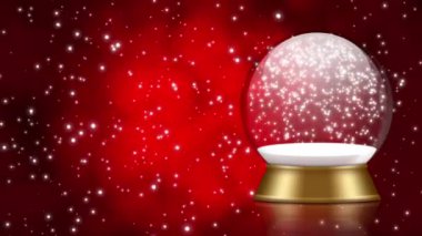Kırmızı zemin üzerine Snowglobe animasyon. Noel görüntüleri