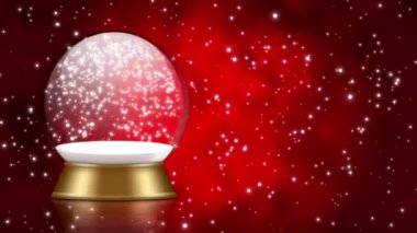 Kırmızı zemin üzerine Snowglobe animasyon. Noel görüntüleri