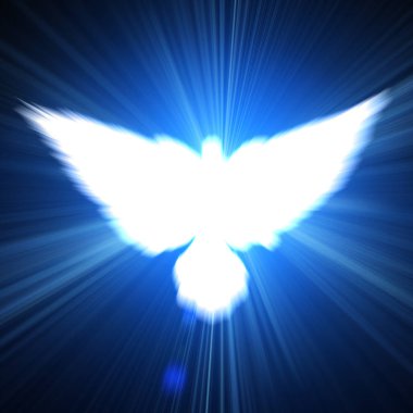 Arka plan beyaz bir güvercin mavi üzerinde kutsal işareti kızdırma