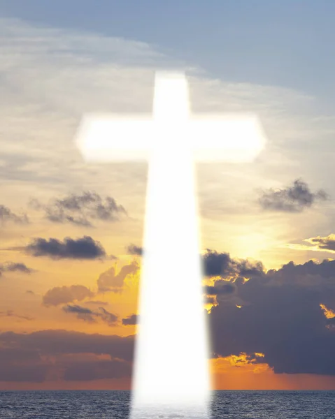 Glowing Cross Beautiful Sky Background — Stock Photo, Image