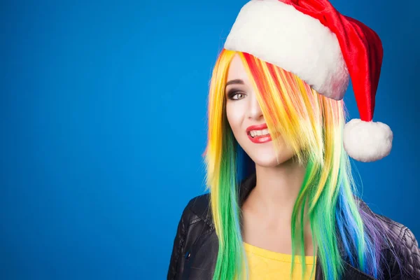 Mooi Model Met Rode Kerstmuts Hoofd — Stockfoto