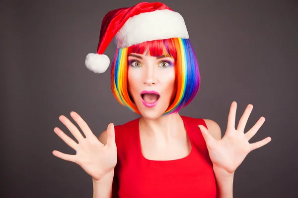 Beautiful Model Red Santa Hat Head — Stock Photo, Image