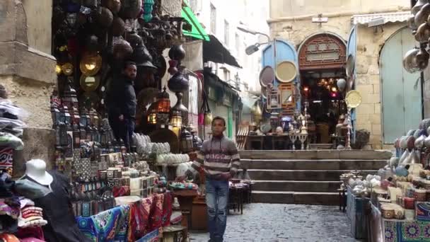 Kairo Egypten Feb 2019 Lampa Eller Lykta Butik Marknaden Khan — Stockvideo