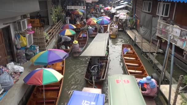 Bangkok Damnoen Saduak Jan 2019 Damnoen Saduak Den Kända Flytande — Stockvideo