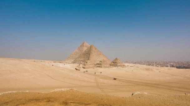 Egypten Kairo Giza Allmän Översikt Över Pyramiderna — Stockvideo