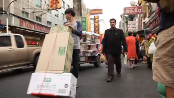 Bangkok Tajlandia Dec 2018 Samochody Sklepów Przy Yaowarat Road Chinatown — Wideo stockowe