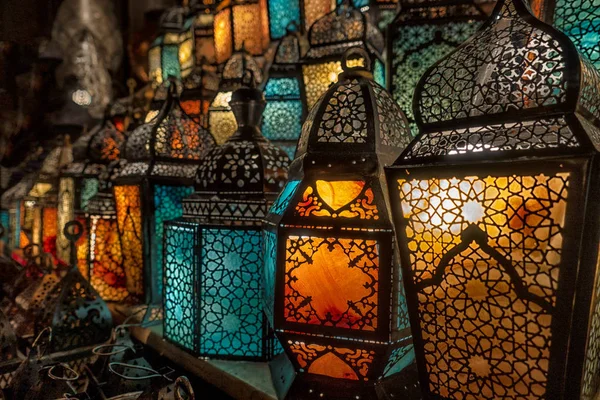 Belysning Med Färger Muslimsk Stil Lykta Lyser — Stockfoto