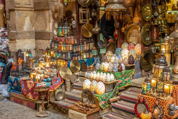 Kairo Egypten Feb 2019 Lampa Eller Lykta Butik Marknaden Khan — Stockfoto