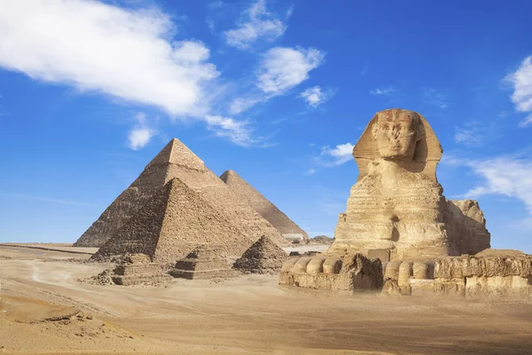 Egipto Cairo Giza Vista General Las Pirámides Con Esfinge — Foto de Stock