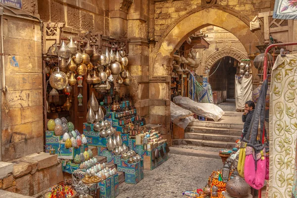 Cairo Egipto Feb 2019 Tienda Lámparas Faroles Mercado Khan Khalili — Foto de Stock