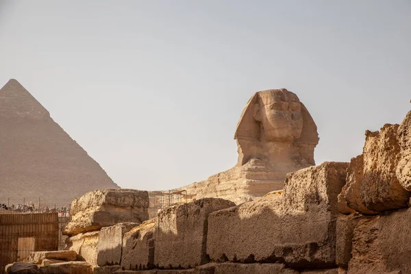 Den Stora Sfinxen Och Pyramiden Kufu Giza Egypten — Stockfoto