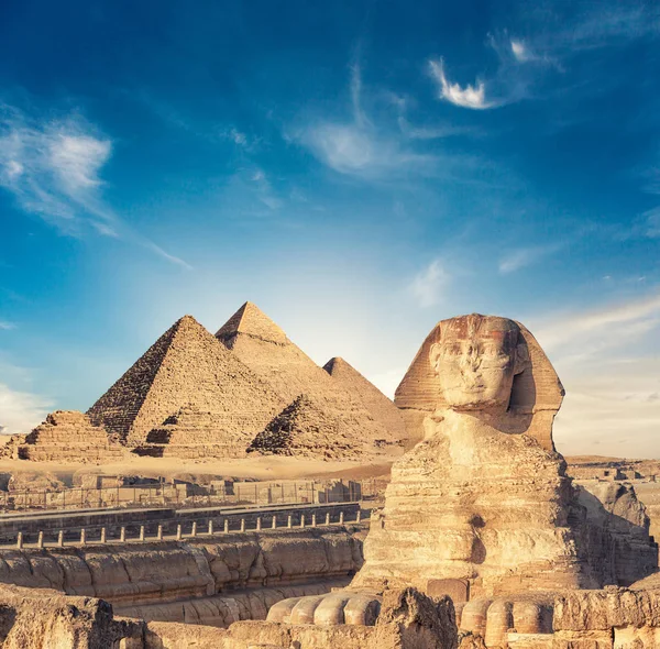 Egypt Káhira Giza Celkový Pohled Pyramidy — Stock fotografie