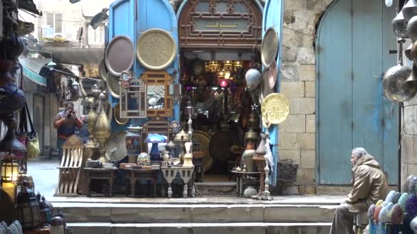 Caïro Egypte Februari 2019 Lamp Lantaarn Winkel Khan Khalili Markt — Stockvideo