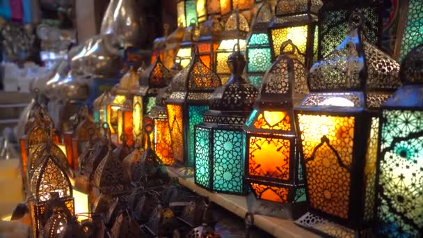 Caïro Egypte Februari 2019 Lampen Lantaarn Winkel Khan Khalili Markt — Stockvideo