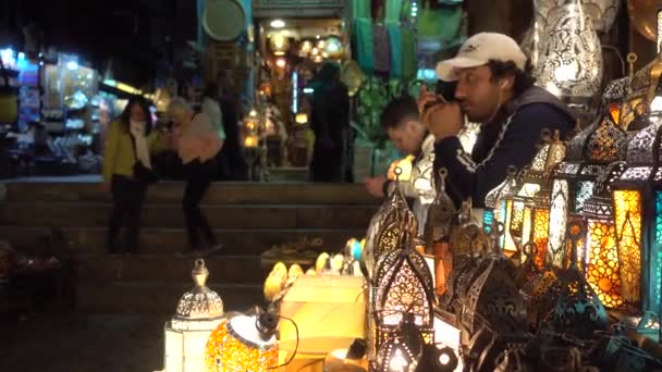 Kairo Egypten Februari 2019 Lampa Eller Lykta Butik Khan Khalili — Stockvideo