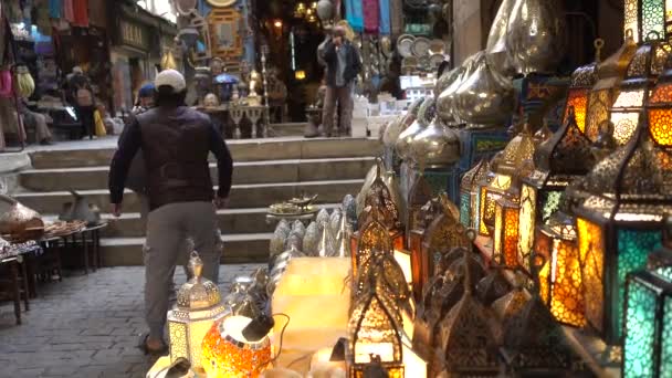 Caïro Egypte Februari 2019 Lamp Lantaarn Winkel Khan Khalili Markt — Stockvideo