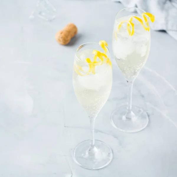 Food and drink, party holiday concept. Alcohol beverage cold cool champagne cocktail drink on a modern table for summer days