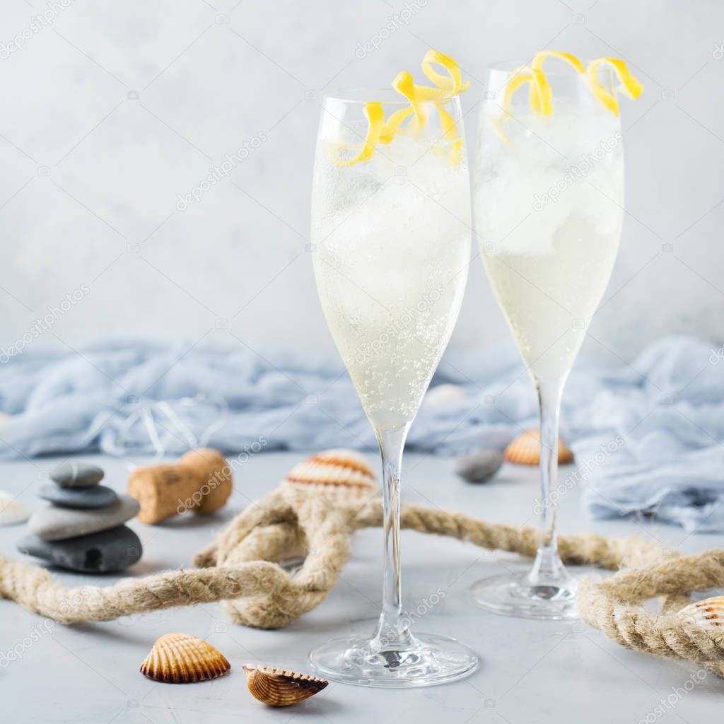 Food and drink, party holiday concept. Alcohol beverage cold cool champagne cocktail drink on a modern table for summer days