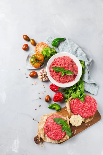 Zdravé Jídlo Vaření Koncept Domácí Bio Mleté Hovězí Maso Burger — Stock fotografie