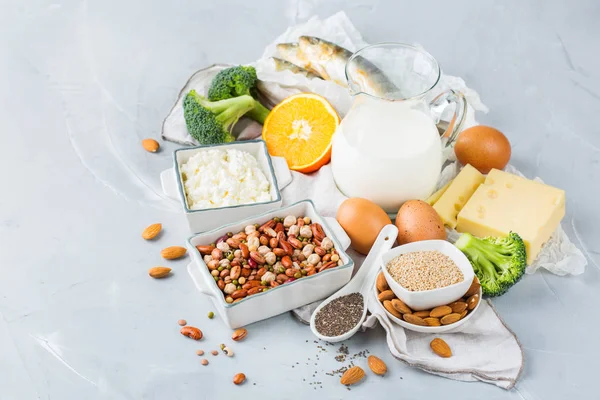 Сбалансированное Питание Концепция Здорового Питания Ассортимент Продуктов Питания Богатых Кальцием — стоковое фото