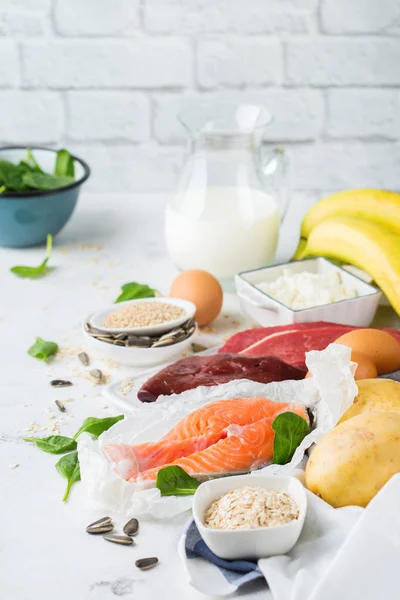 Збалансоване Харчування Здорове Харчування Концепції Джерела Їжі Багаті Вітамін Піридоксин — стокове фото