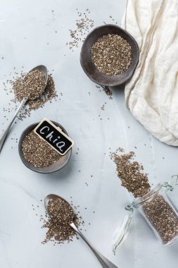 Bir kase organik sağlıklı Chia tohumları, Vegan superfood kavramı