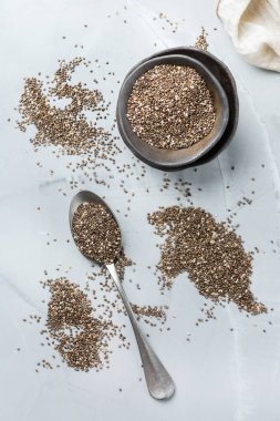 Bir kase organik sağlıklı Chia tohumları, Vegan superfood kavramı