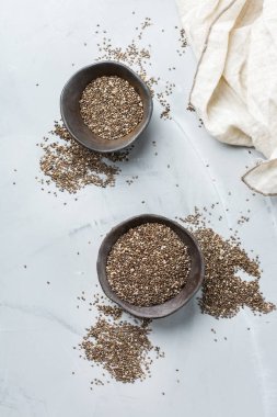 Bir kase organik sağlıklı Chia tohumları, Vegan superfood kavramı