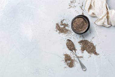 Bir kase organik sağlıklı Chia tohumları, Vegan superfood kavramı