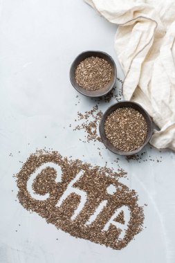 Bir kase organik sağlıklı Chia tohumları, Vegan superfood kavramı