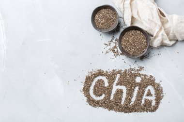 Bir kase organik sağlıklı Chia tohumları, Vegan superfood kavramı