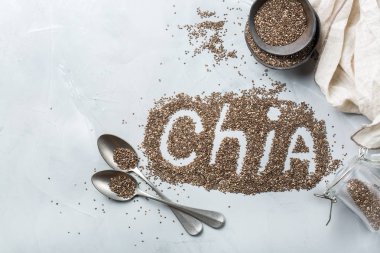 Bir kase organik sağlıklı Chia tohumları, Vegan superfood kavramı