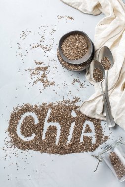 Bir kase organik sağlıklı Chia tohumları, Vegan superfood kavramı