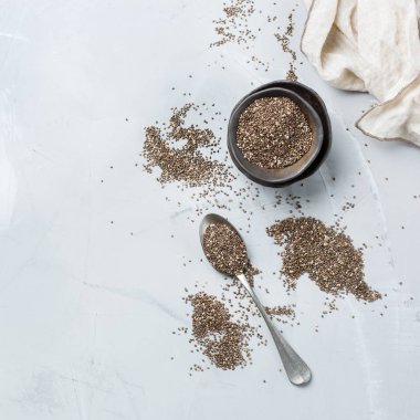 Bir kase organik sağlıklı Chia tohumları, Vegan superfood kavramı