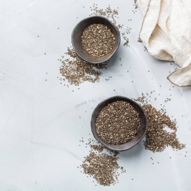 Bir kase organik sağlıklı Chia tohumları, Vegan superfood kavramı
